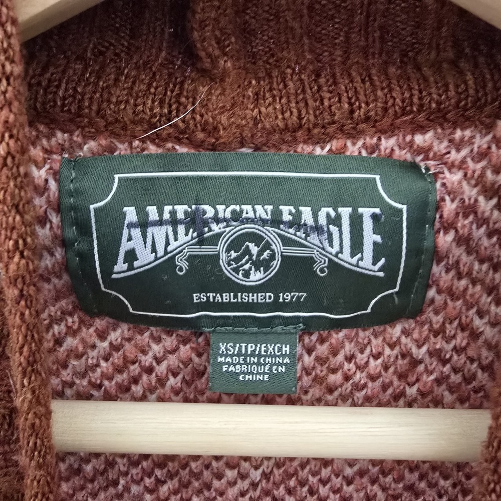 American Eagle Fair Isle Boho Cropped Knit Sweater Brown Ivory Women's XS - Picture 5 of 6